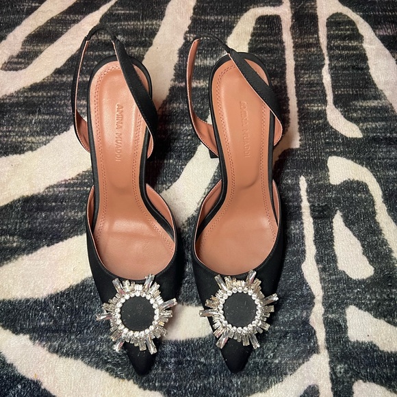 Amina Muaddi Shoes - Amina Muaddi Satin Crystal Slingback